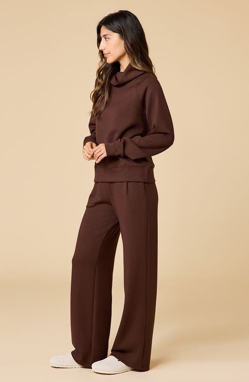 Softies Athleisure Mock Neck And Pleated Pant Set In Brown