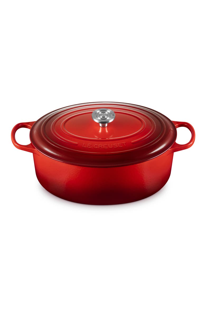 Oval Enameled Cast Iron Dutch Oven, Main, color, CERISE