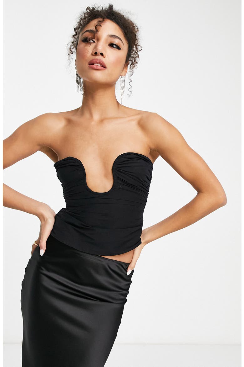 Ruched Strapless Corset Top, Main, color, BLACK