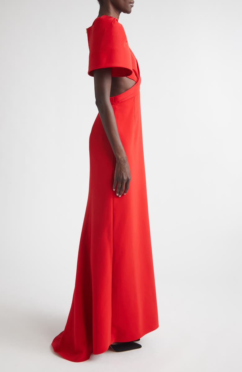 Carolina Herrera Bell Sleeve Crossover Faille & Crepe Gown, Alternate, color, Herrera Red
