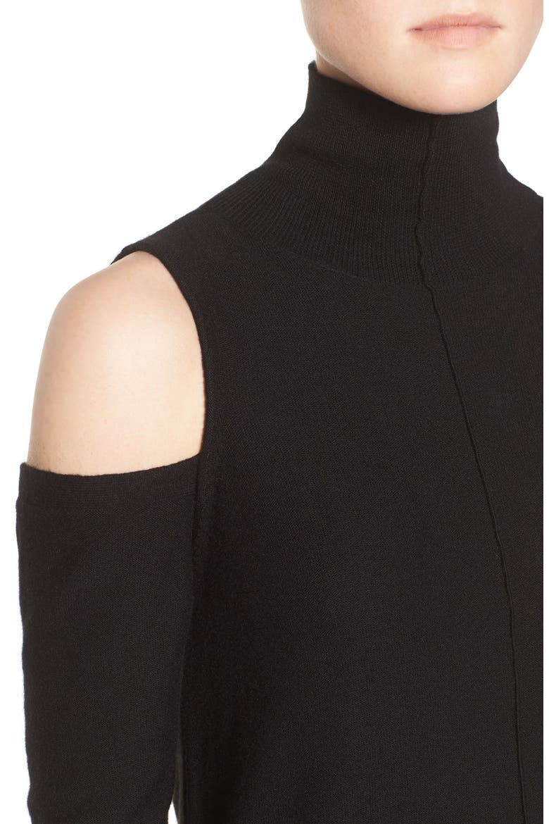 Funnel Neck Cold Shoulder Sweater, Alternate, color, BLACK