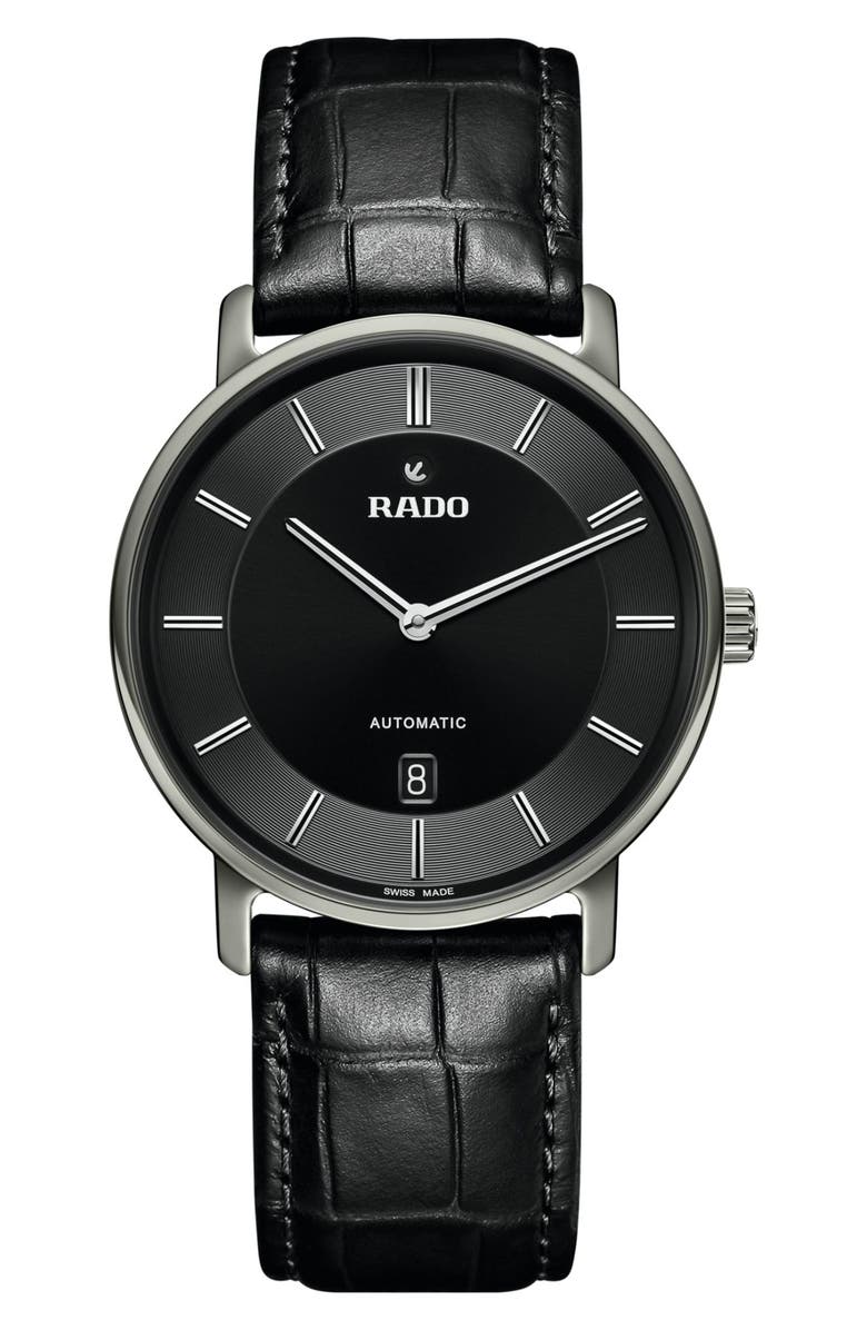 RADO DiaMaster Automatic Leather Strap Watch, 41mm, Main, color, 