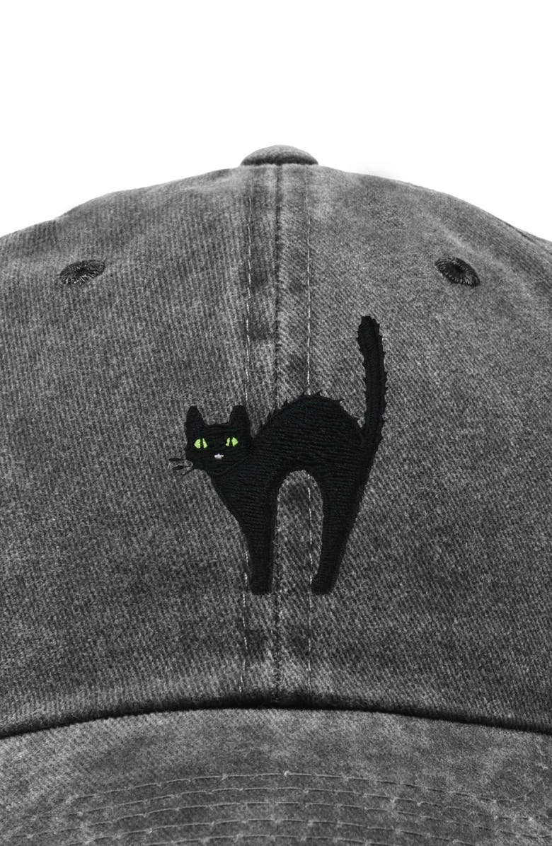 Dalix Black Cat Embroidered Casual Hat, Alternate, color, Washed Black