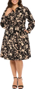 London Times Floral Long Sleeve Shirtdress