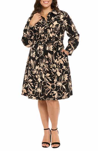 London Times Floral Long Sleeve Shirtdress