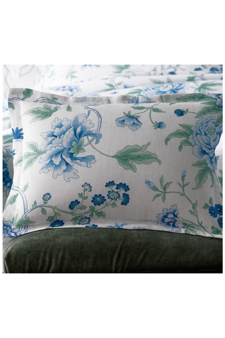 Simone Floral Print Linen Flat Sheet, Alternate, color, SEA
