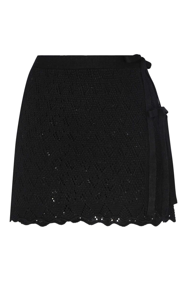 Kaia Side Tie Knit Cover-Up Wrap Skirt, Alternate, color, BLACK