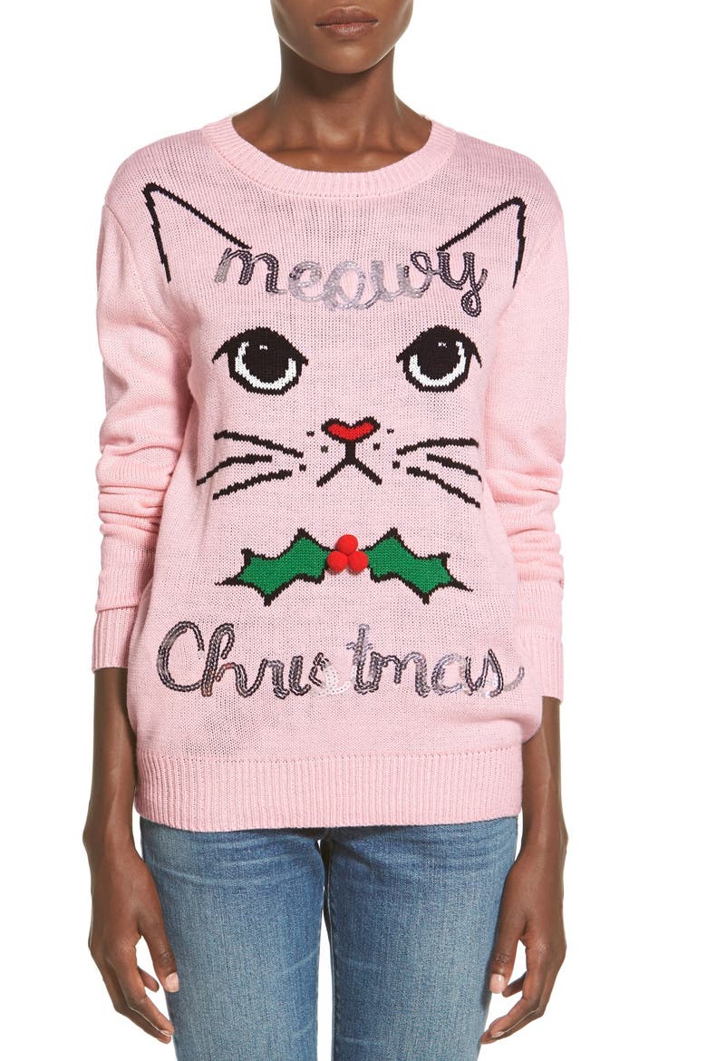 'Meowy Christmas' Sweater, Main, color, PINK