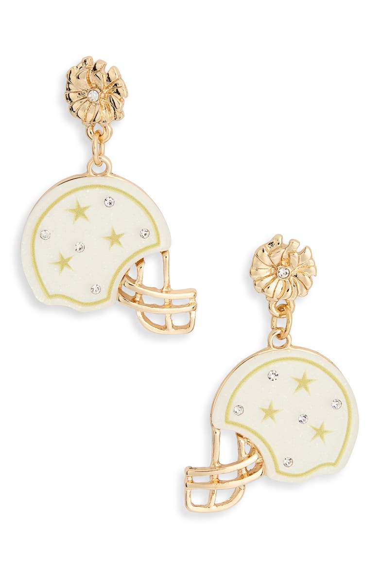 Game Day Helmet Drop Earrings, Main, color, WHITE MULTI- GOLD