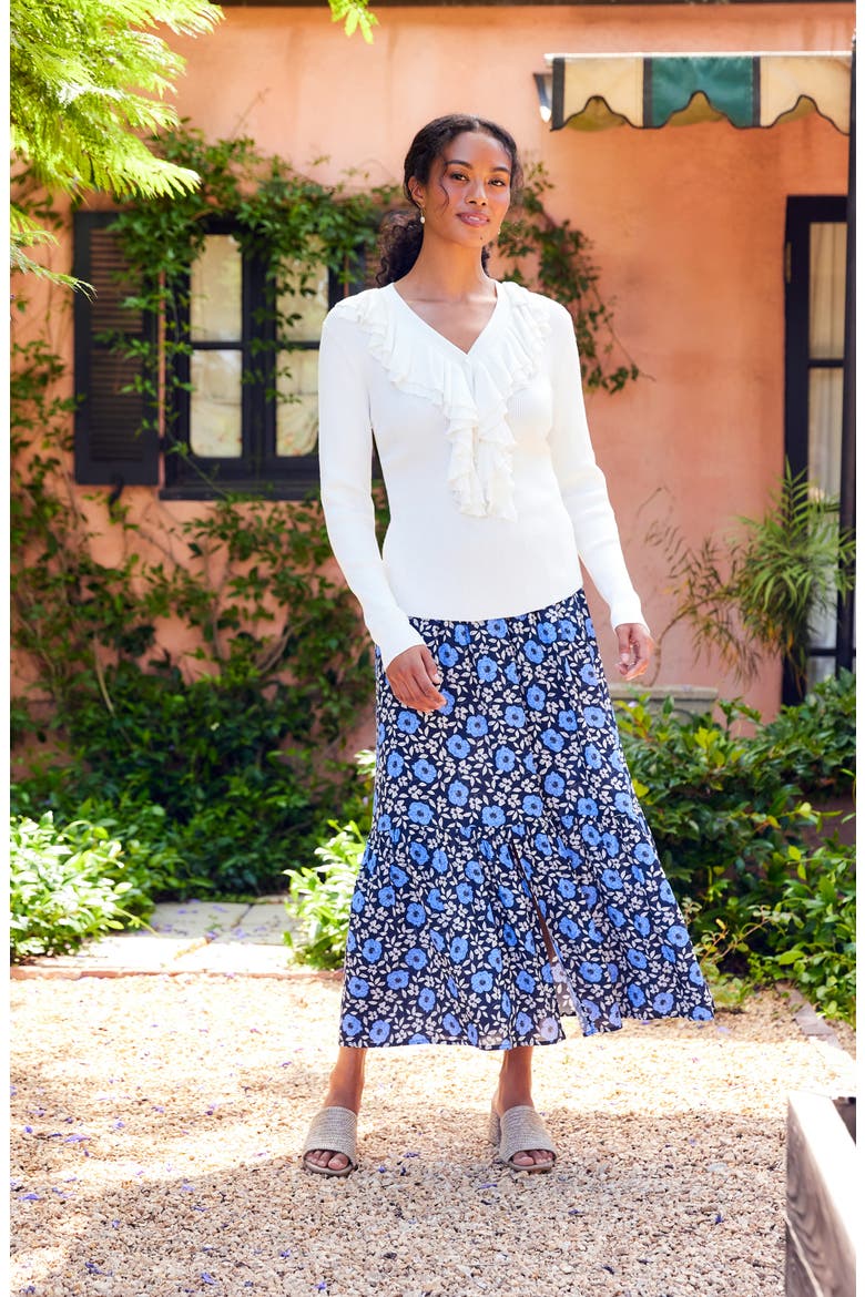 Front Slit Tiered Midi Skirt, Alternate, color, PRINT