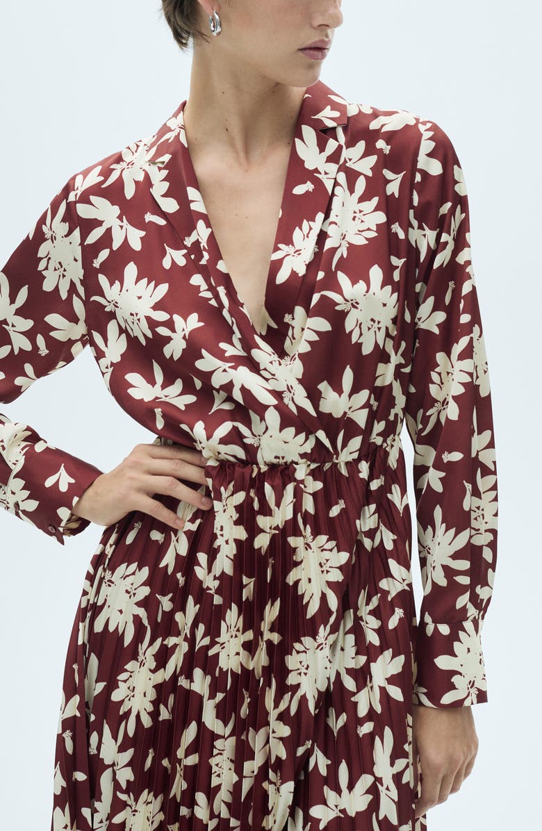 MANGO Floral Print Pleated Long Sleeve Midi Dress, Alternate, color,