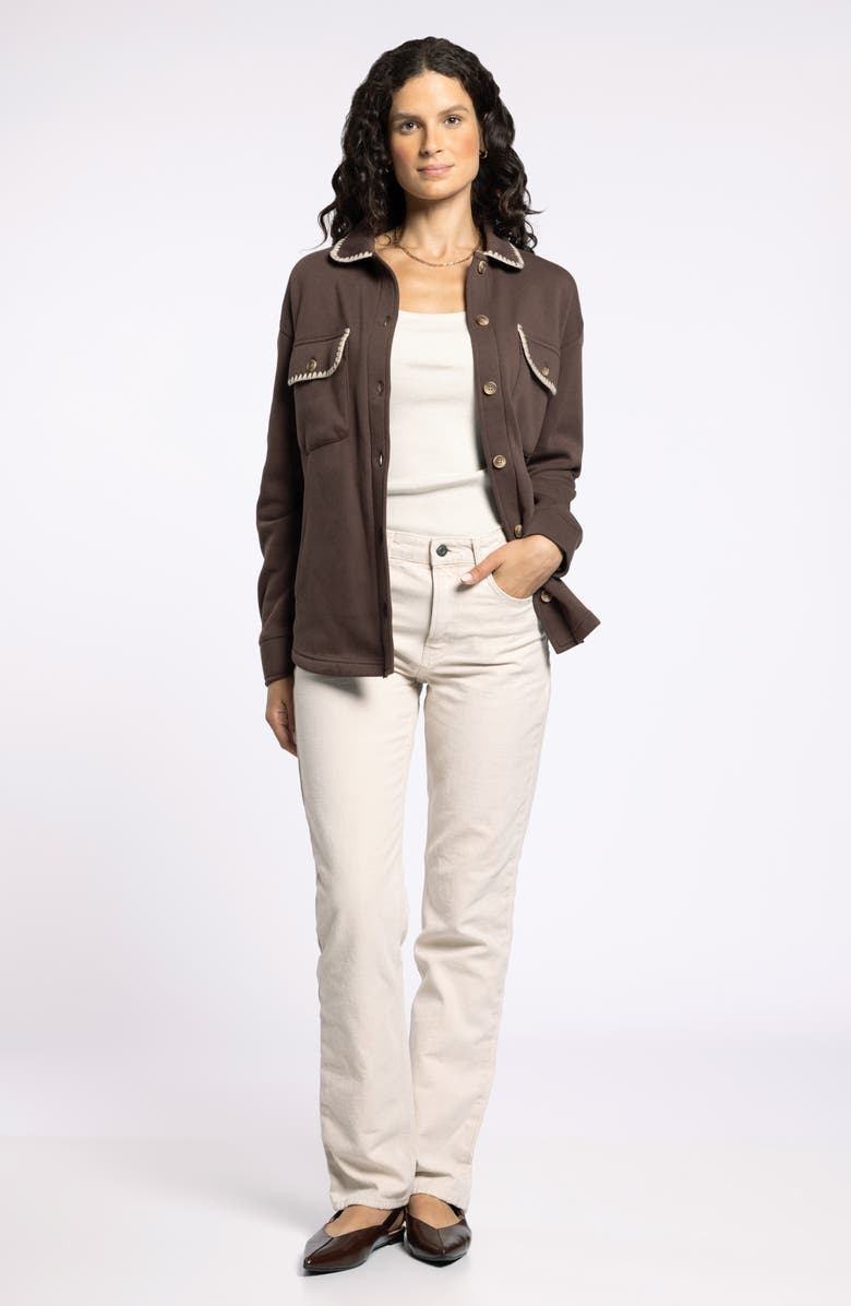 Thread & Supply Carmine Contrast Trim Cotton Blend Fleece Jacket, Alternate, color, Coffee