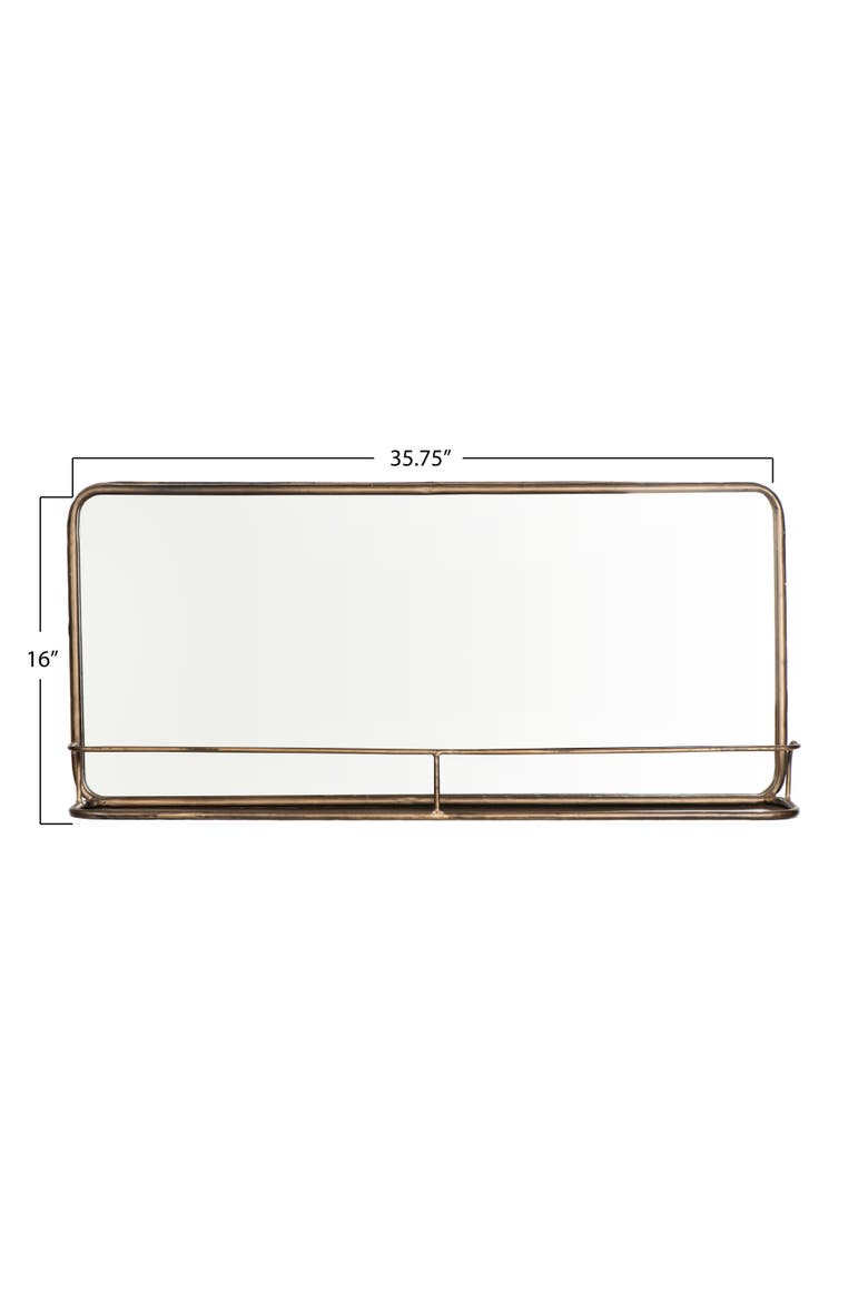 Wide Metal Framed Wall Mirror with Shelf, Brass, Alternate, color, Brass