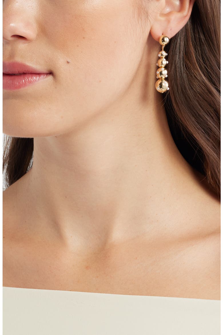 Scattered Faux Pearl Orb Linear Drop Earrings, Alternate, color, GOLD-WHITE