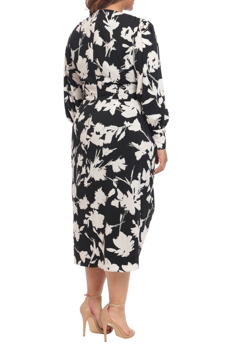 Floral Long Sleeve Faux Wrap Dress, Alternate, color, BLACK/ IVORY
