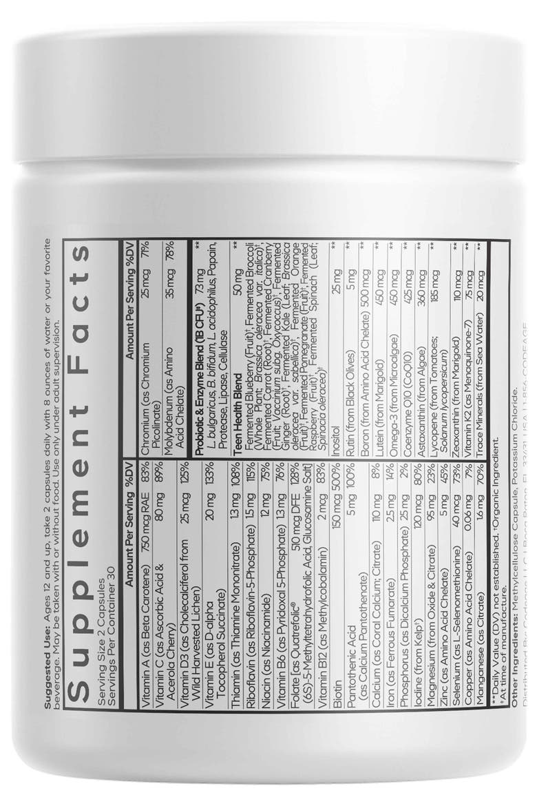 Daily Teen Multivitamins + Minerals & Probiotics Supplement, Alternate, color, White