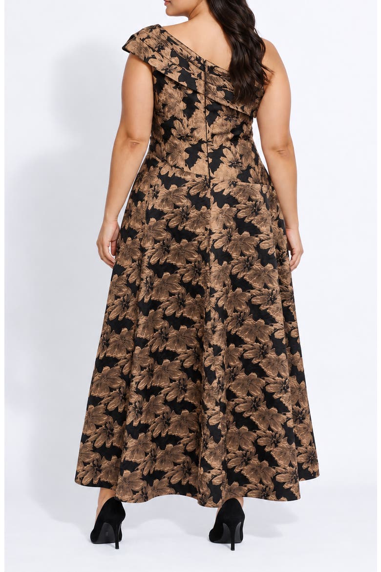 One-Shoulder Brocade Ballgown, Alternate, color, BLACK GOLD