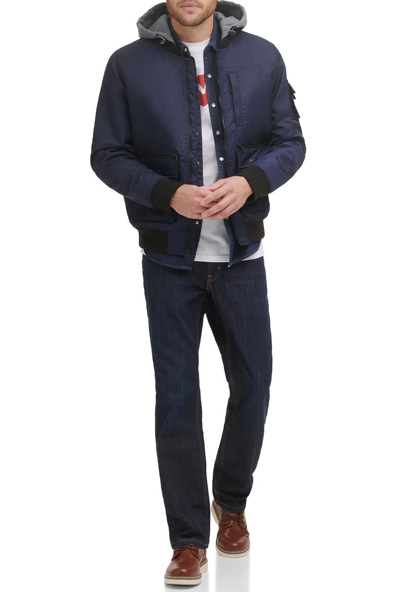 Levi's® Flight Hooded Bomber Jacket, Alternate, color, NAVY