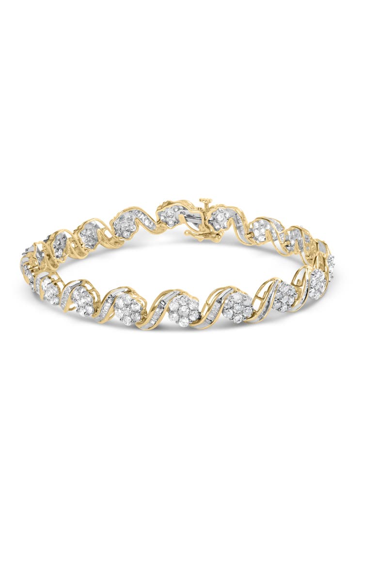 10k Yellow Gold 5.00 Cttw and Baguette-Cut Diamond Floral Link 7.25" Bracelet, Main, color, Yellow
