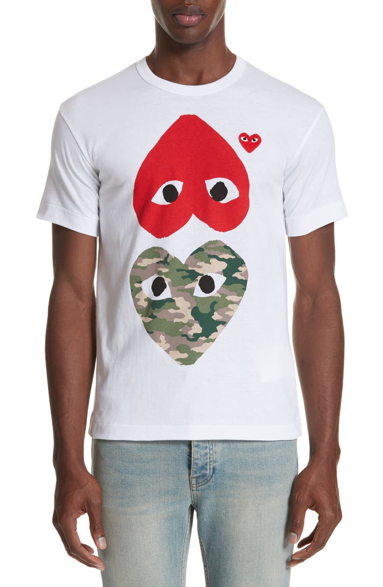 Comme des Garçons PLAY Camo Double Heart T-Shirt, Main, color, White 1