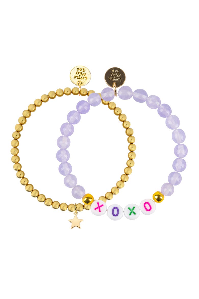 Gemstone and Delicate Gold Bracelet Set, Main, color, Purple