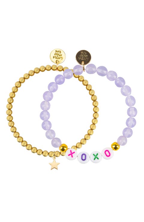 Gemstone and Delicate Gold Bracelet Set