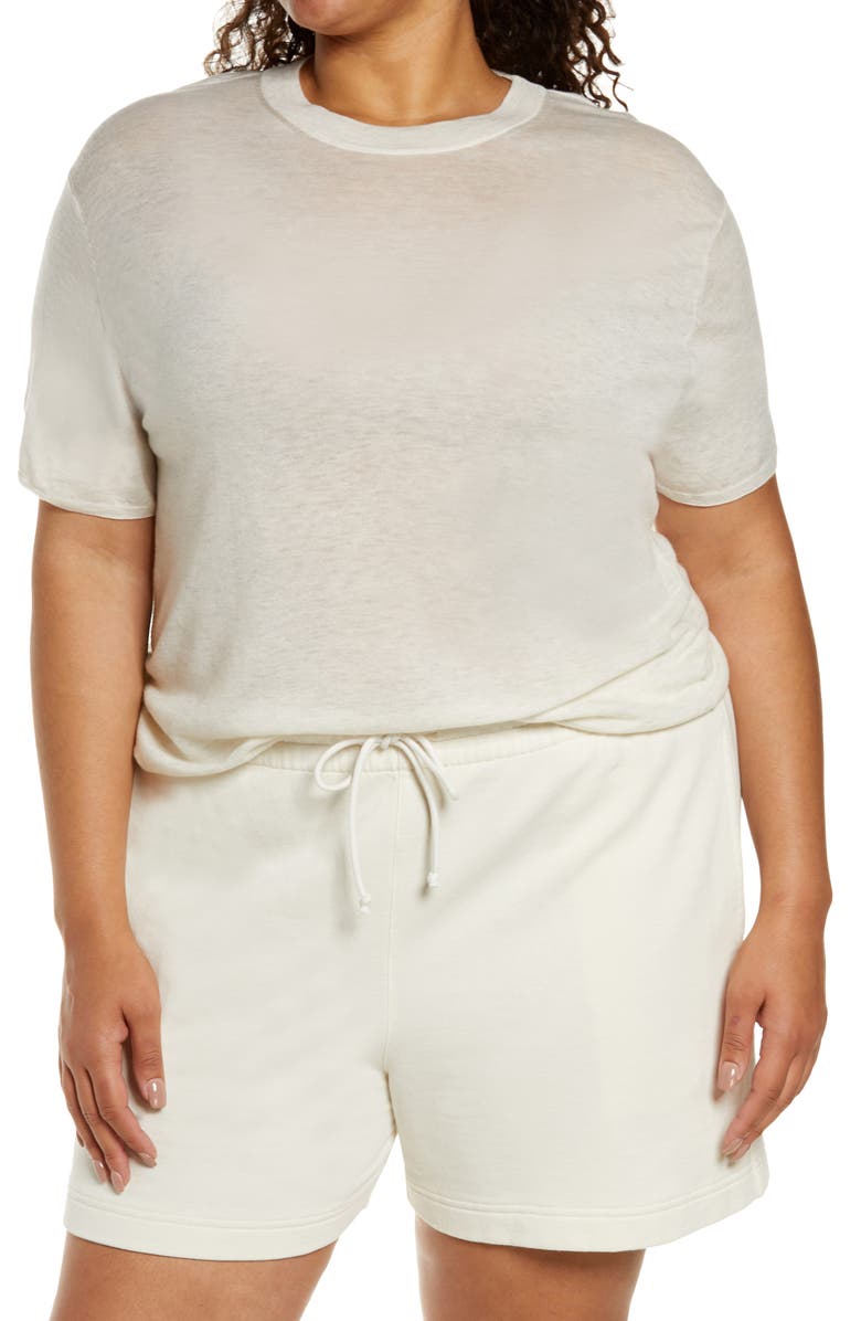 Vince Easy Short Sleeve Wool & Cashmere Blend Sweater, Main, color, Heather White
