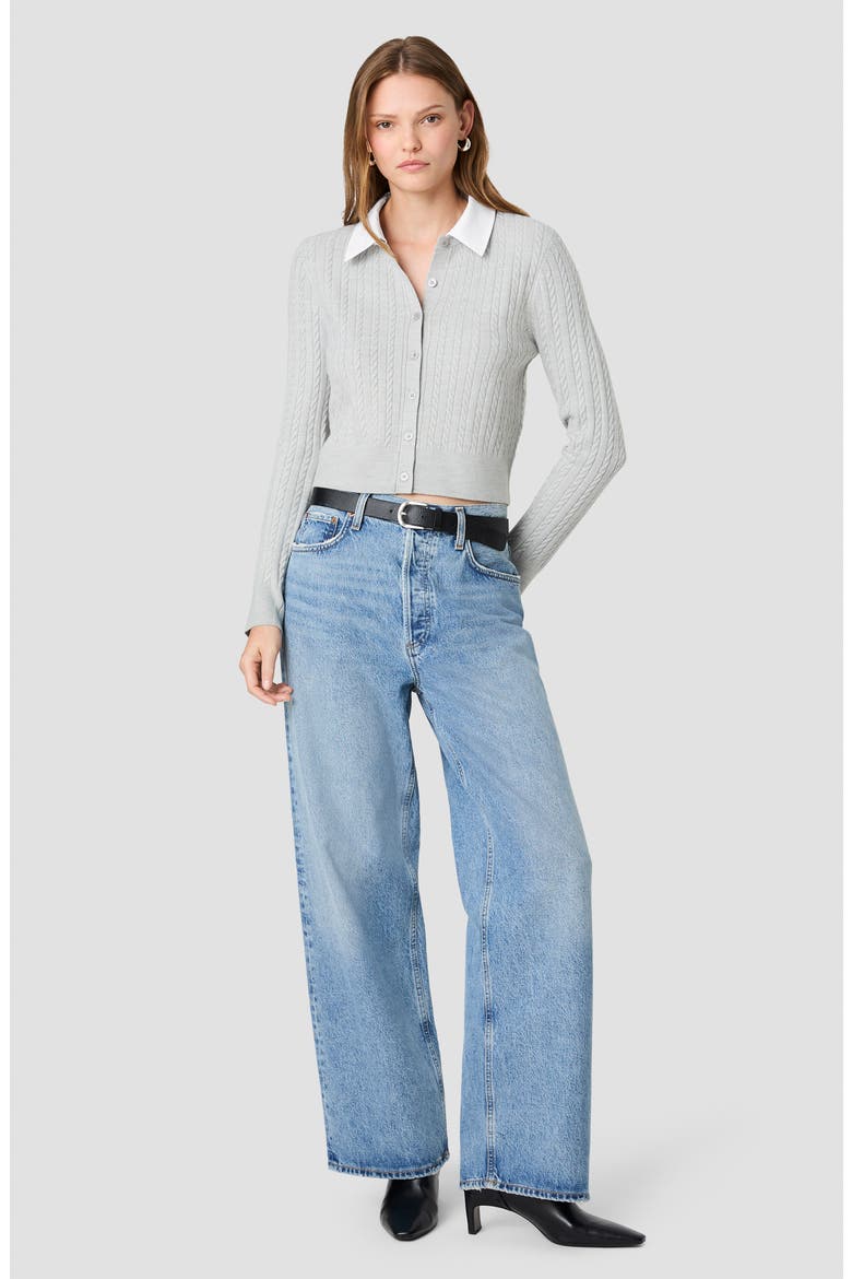 Cable Knit Layered Look Cardigan, Alternate, color, HEATHER GREY