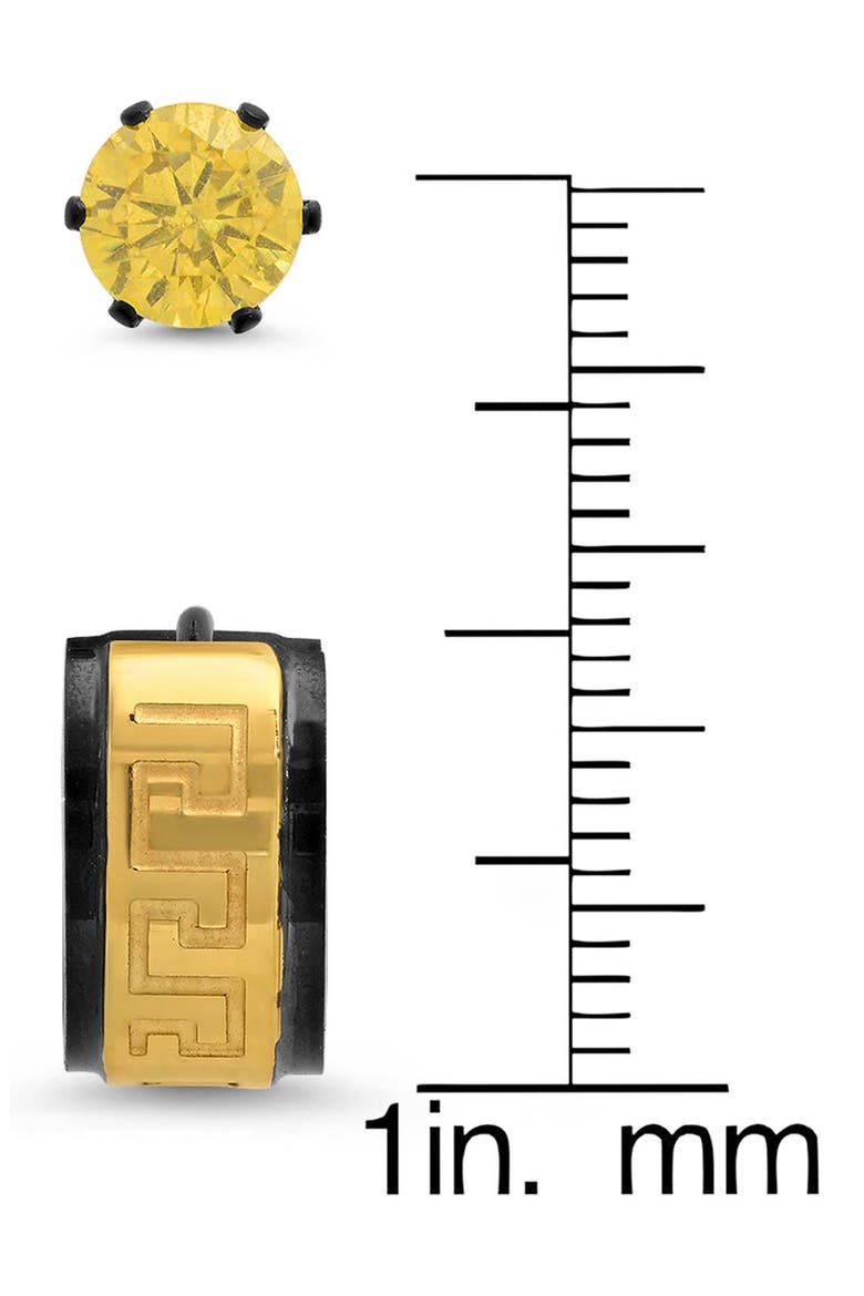 Men's Two Tone Cubic Zirconia & Greek Key Stud & Hoop Earring Set, Alternate, color, GOLD