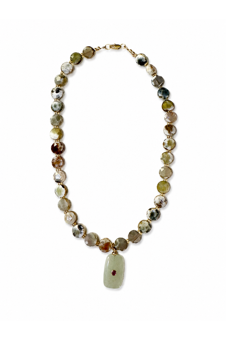 The Solenne Necklace, Main, color, Olive Green