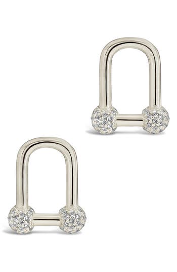 Sterling Forever Sterling Silver Ramzee Cz Stirrup Chain Stud Earrings In Metallic