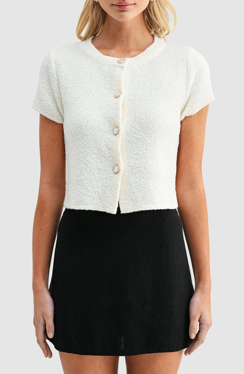 All in Favor Short Sleeve Crop Cardigan, Main, color, Cream