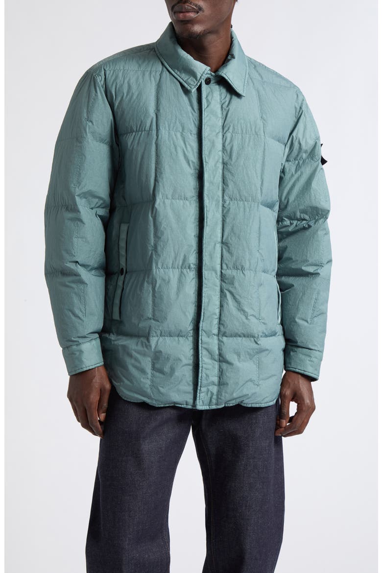 Water Repellent Down Puffer Shirt Jacket, Main, color, V002B BLUE ACCIAIO