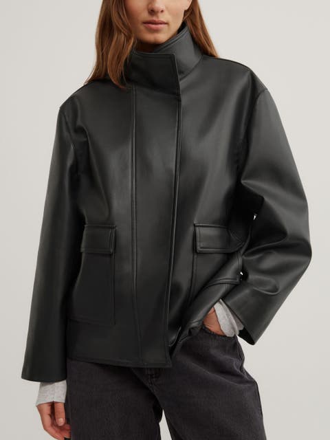 Boxy Funnel Neck Biker Jacket