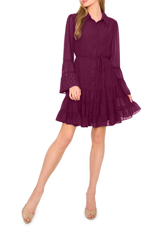 Metallic Clip Dot Long Sleeve Tiered Dress