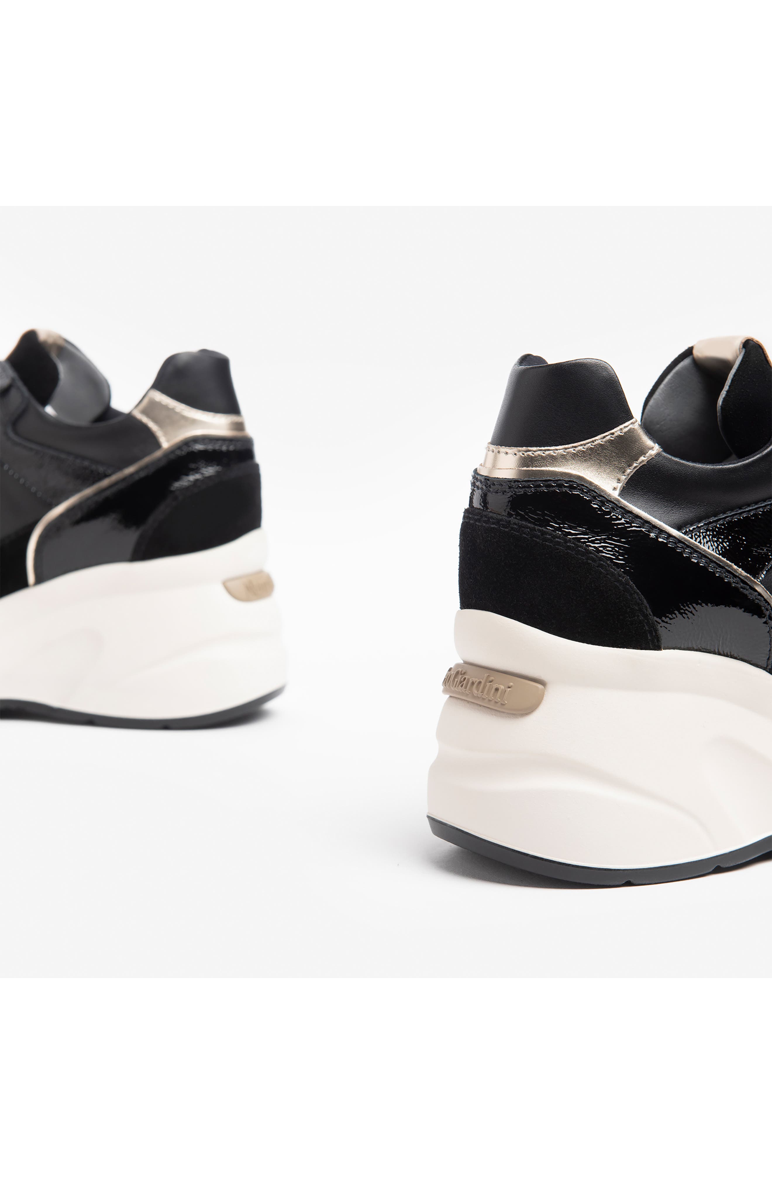 NeroGiardini Mixed Media Platform Wedge Sneaker, Alternate, color, Black