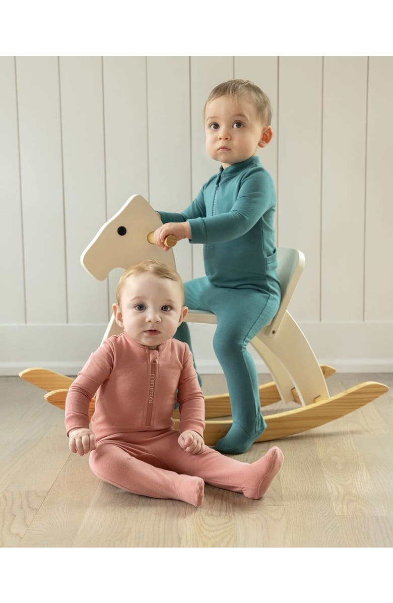 MiniMoi Baby Half Zip Stretch Cotton Blend Footie, Alternate, color, Dark Teal