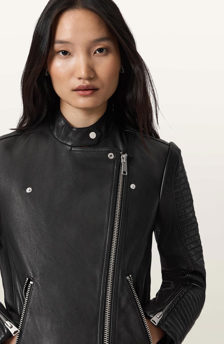 AllSaints Raul Leather Biker Jacket, Alternate, color, Black