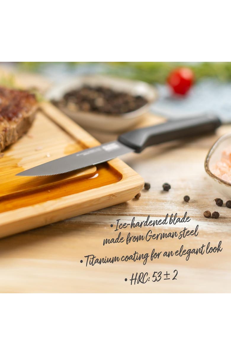 Kuhn Rikon ICED Steak Knife 4.13-Inch, Set of 4, Ice Hardened German Stainless Blade, Alternate, color, Black