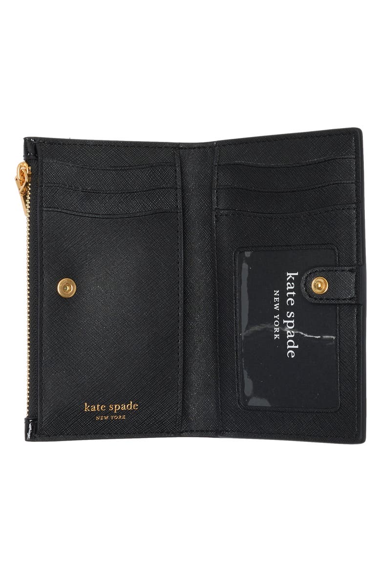 Morgan Bedazzled Bow Patent Leather Wallet, Alternate, color, BLACK