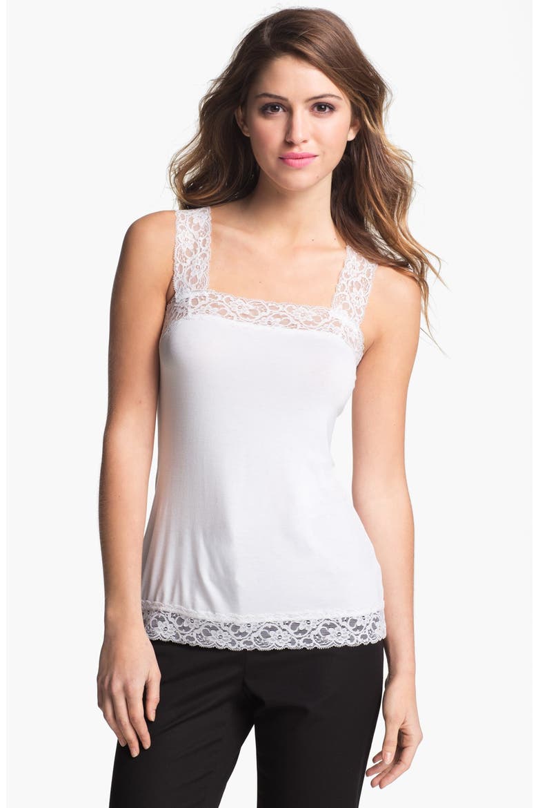 Lace Trim Tank, Main, color, WHITE
