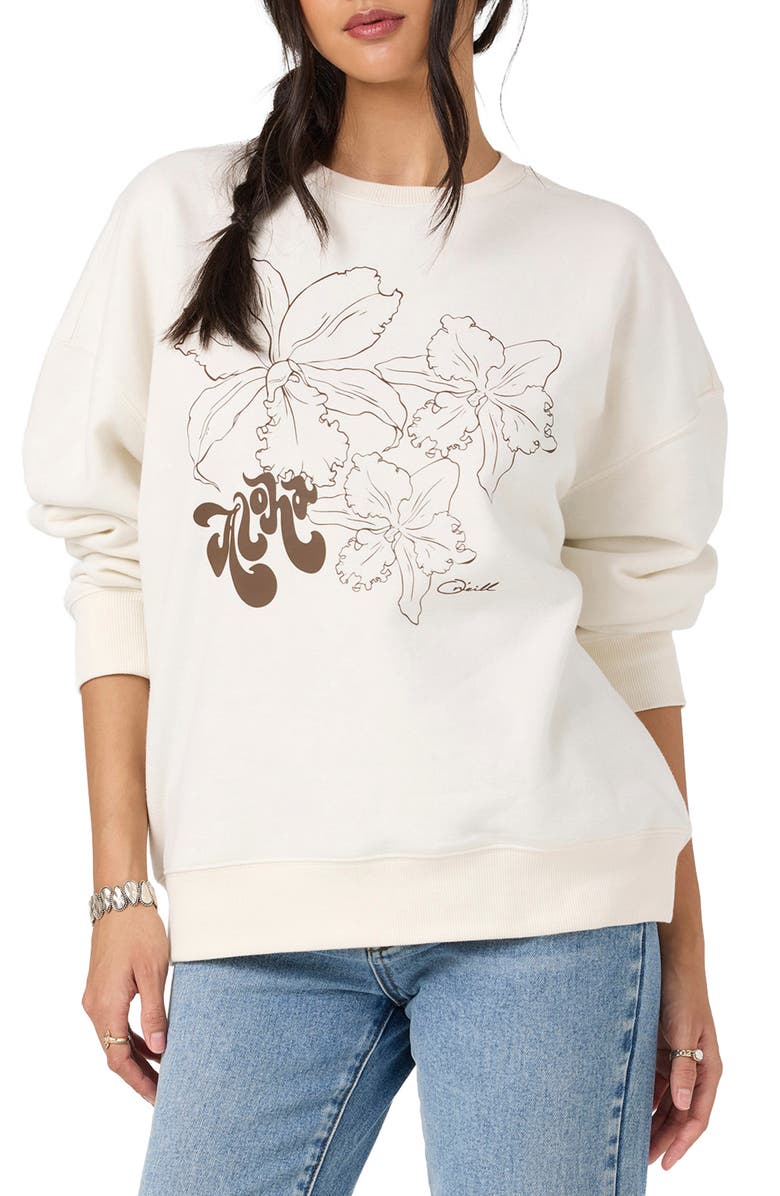 O'Neill Ariah Hawaii Graphic Oversized Sweatshirt, Main, color, Tofu