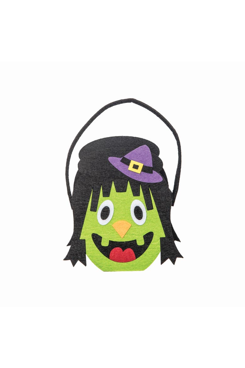 Witch Felt Halloween Treat-Or-Trick Costume Candy Basket Tote Bucket, Main, color, Green