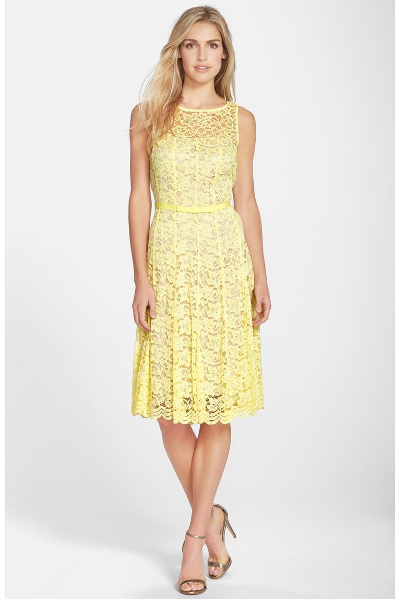 Lace Fit & Flare Dress, Alternate, color, BUTTER YELLOW