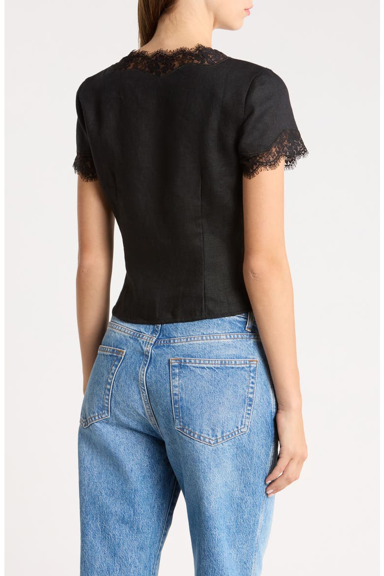 Brynn Lace Trim Linen Crop Top, Alternate, color, BLACK