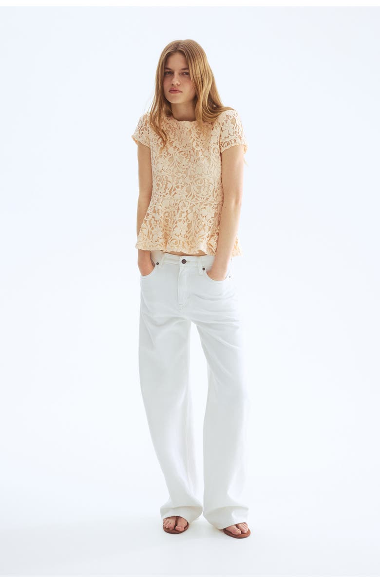 H&M Crochet-look Peplum Top, Alternate, color, Cream
