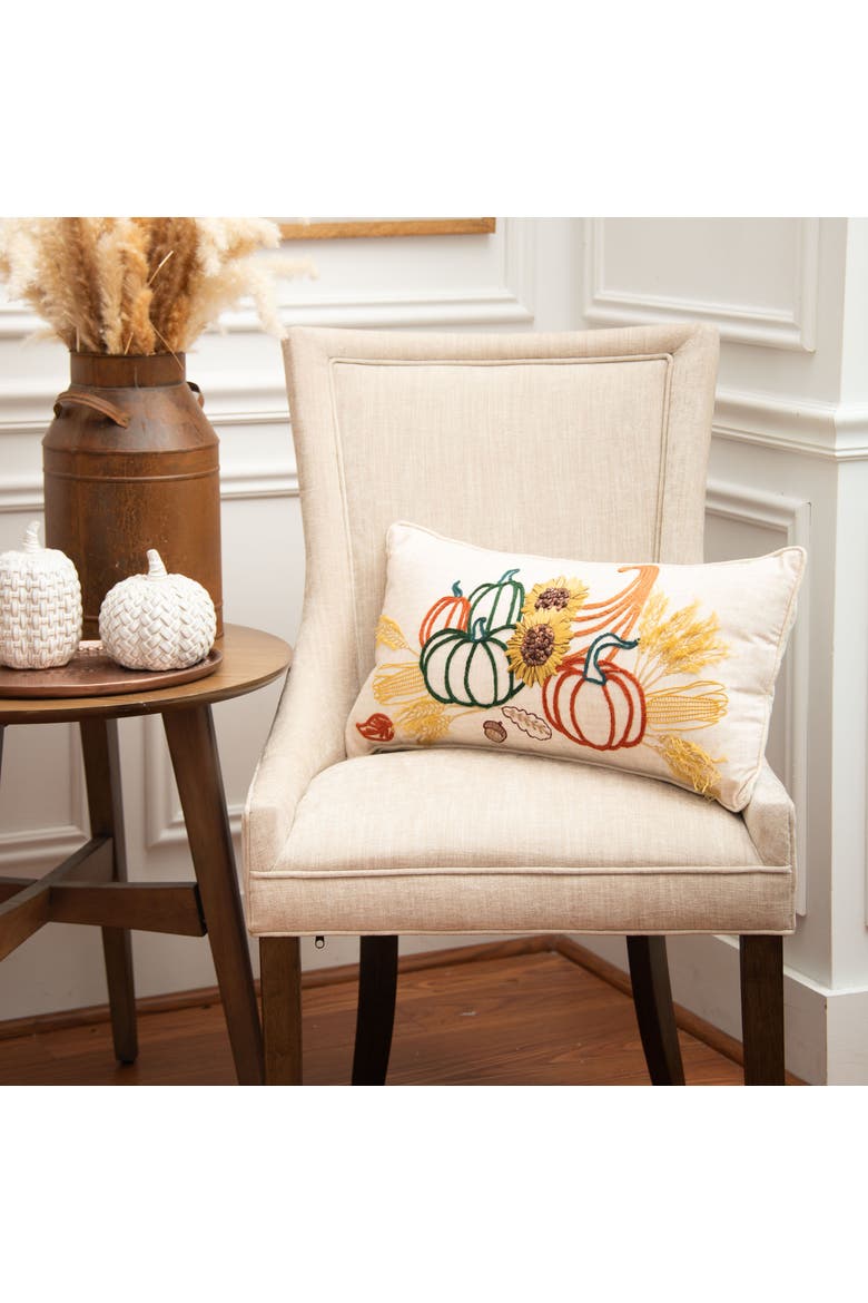 Autumn Fields Cornucopia Cotton Blend Mini Thanksgiving Accent Pillow 12" x 24", Alternate, color, Yellow