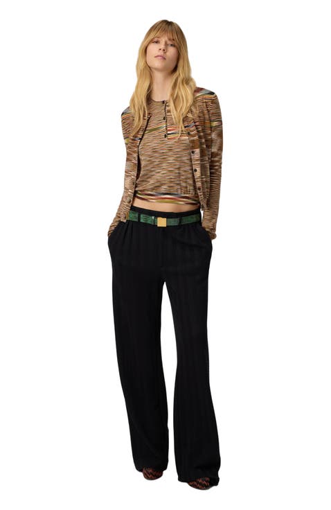 Short Crew Neck Cardigan In Smooth Flame Knit