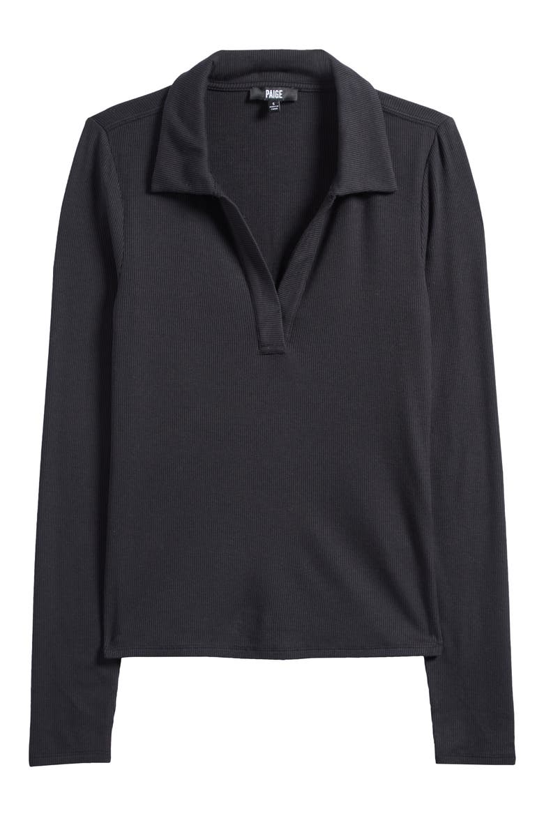 Silene Rib Polo Top, Alternate, color, BLACK