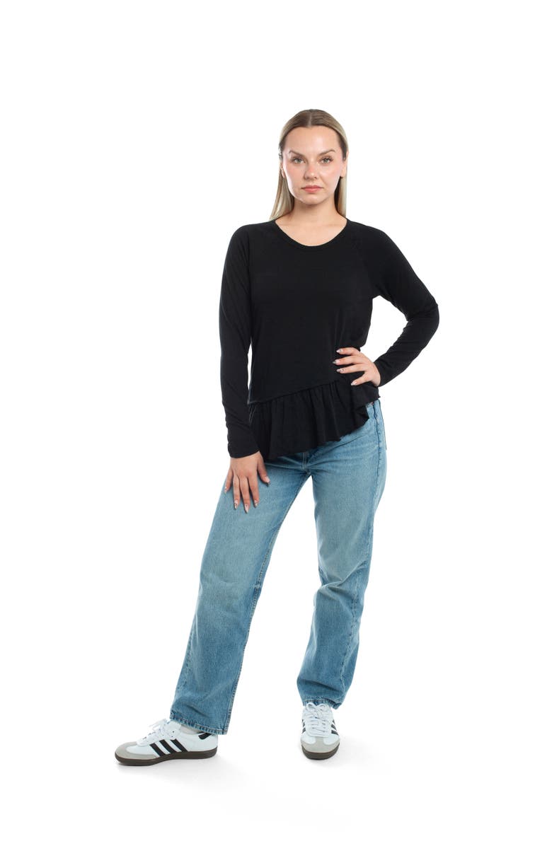 WILT Clothing Raglan Long Sleeve Asymmetric Peplum Hem Tee, Alternate, color, Black